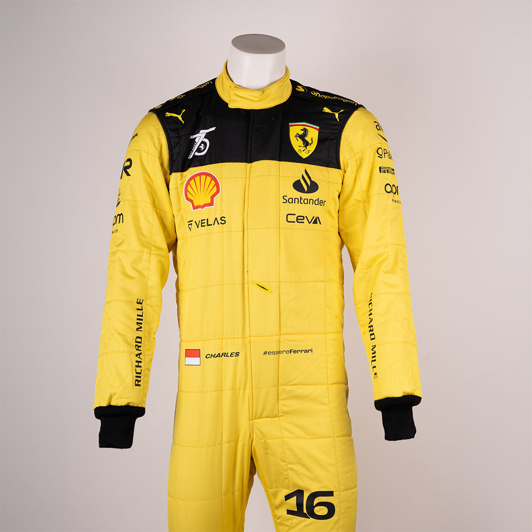 Charles Leclerc's 2022 race suit for the Monza Grand Prix