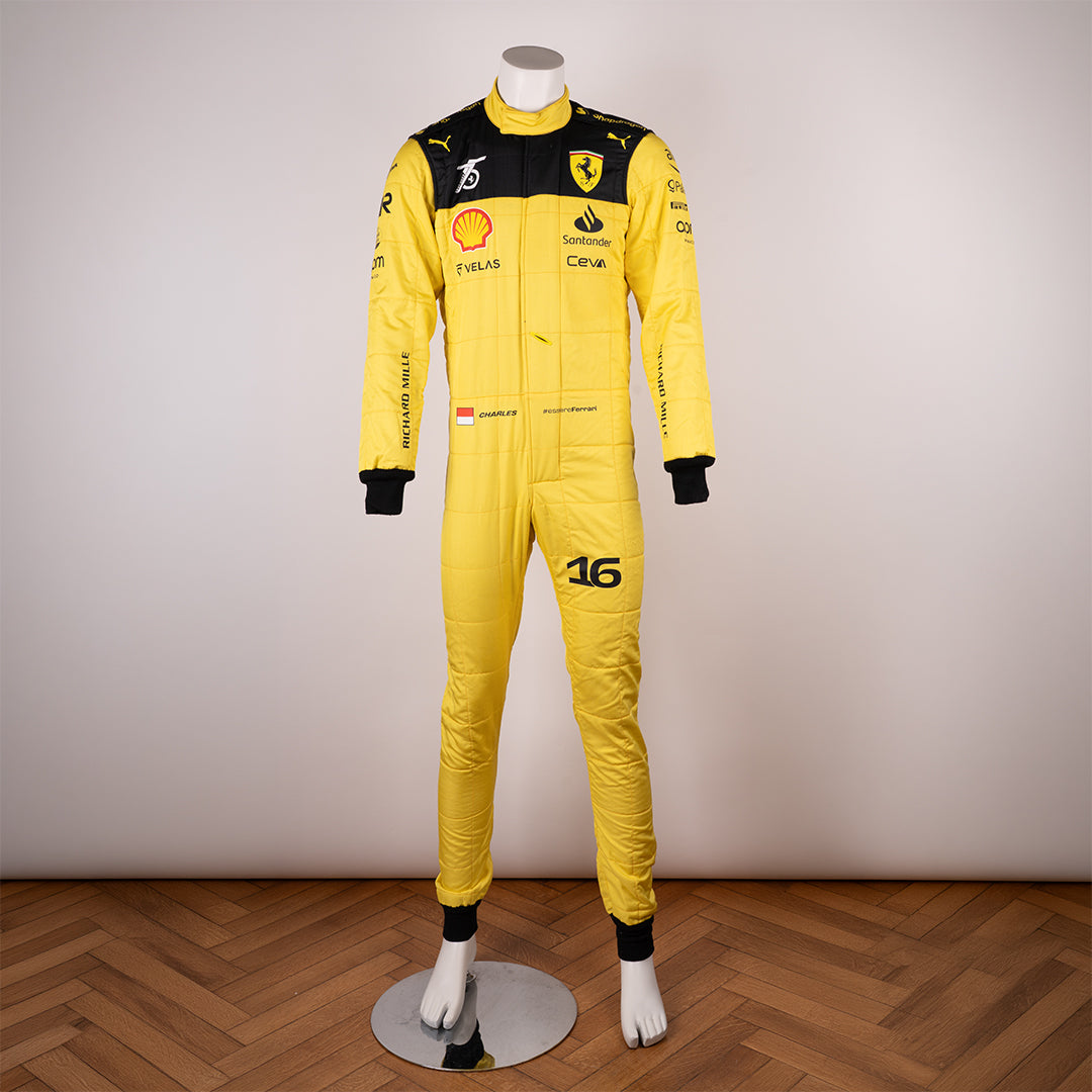 Charles Leclerc's 2022 race suit for the Monza Grand Prix