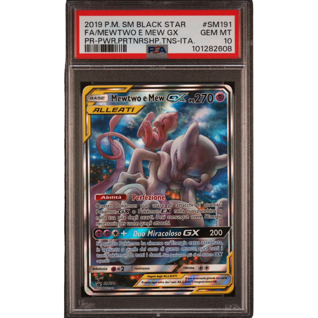 Pokémon Mewtwo e Mew GX Full Art Tag Team (SM191) — PSA 10