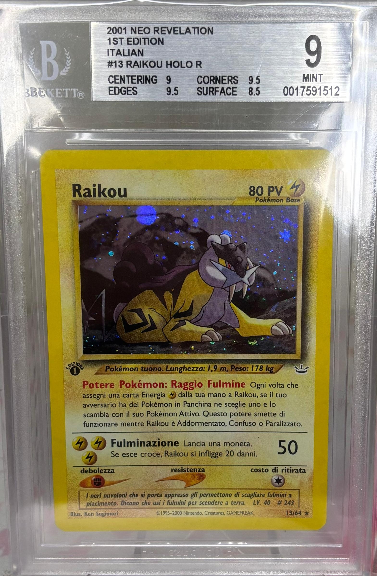 Raikou Holo 13/64 Neo Revelation 1a Edizione (Italiano) – BGS 9