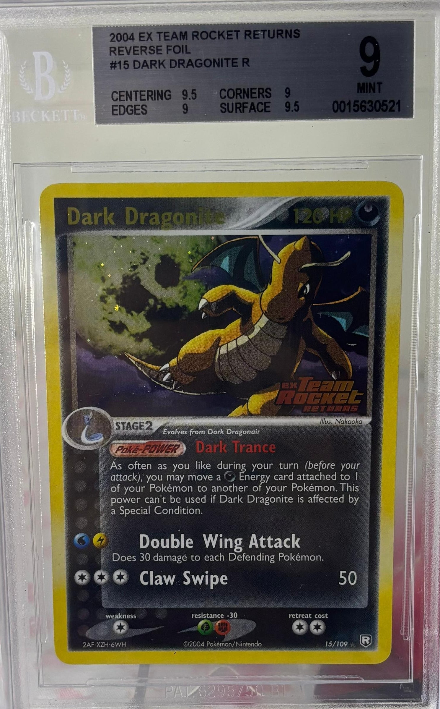 Pokémon TCG Dark Dragonite Reverse Foil Stamped #15 (EX Team Rocket Returns, 2004)