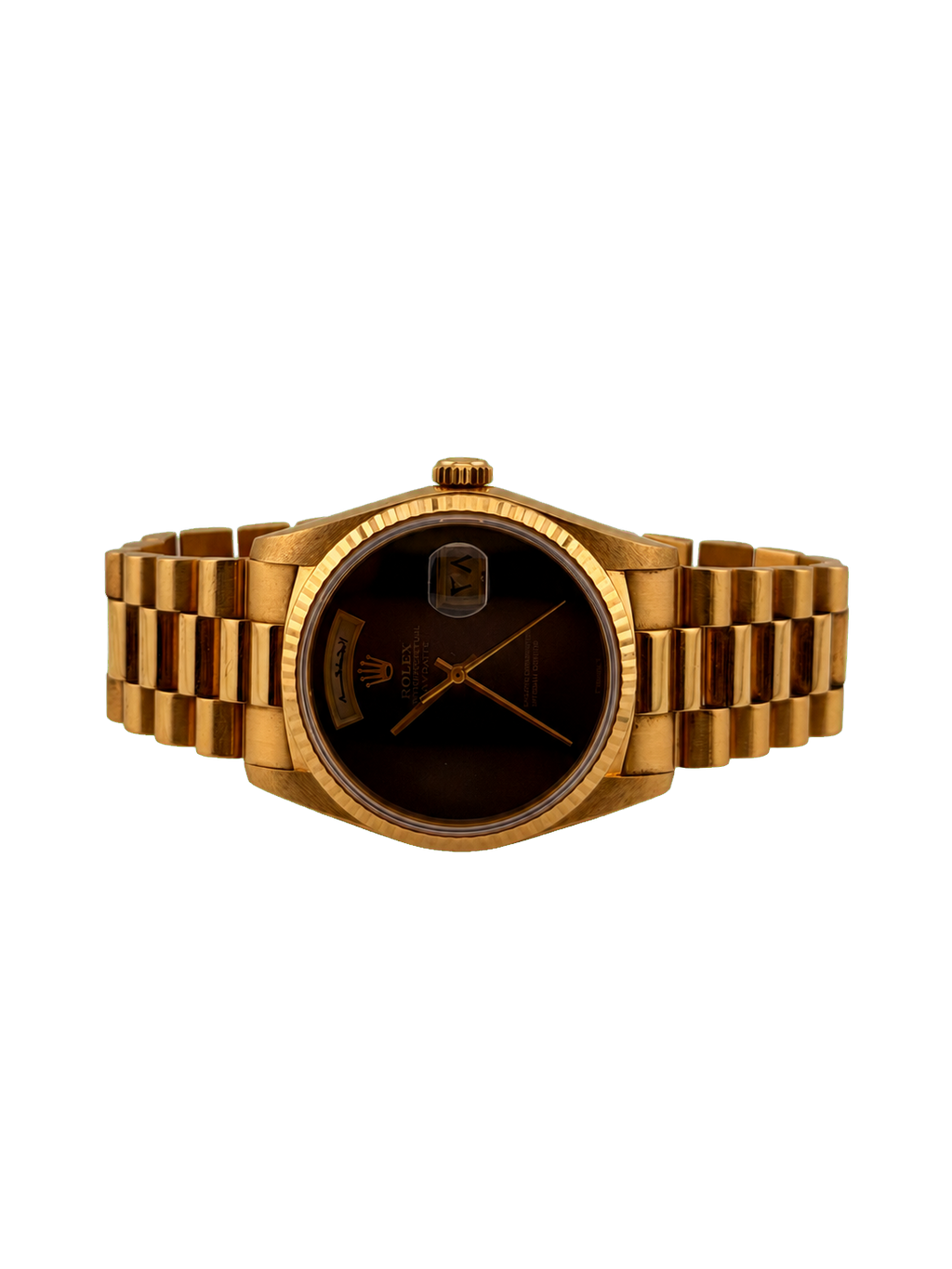 Rolex Day-Date 36 Quadrante in onice "Bahrain" con giorno e data in arabo, set completo (1986)