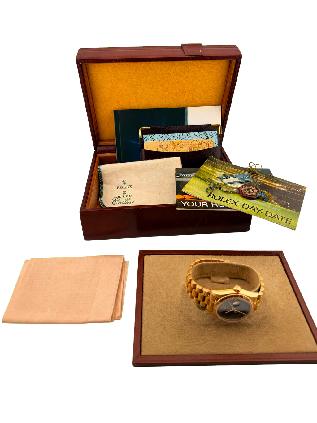 Rolex Day-Date 36 Quadrante in onice "Bahrain" con giorno e data in arabo, set completo (1986)