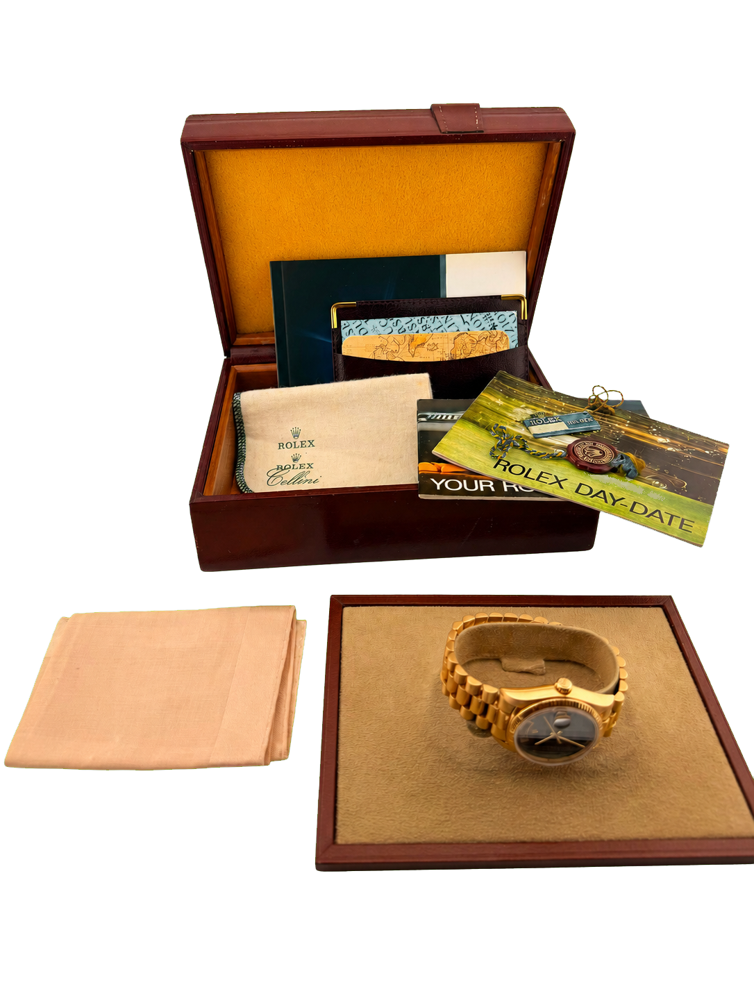 Rolex Day-Date 36 Quadrante in onice "Bahrain" con giorno e data in arabo, set completo (1986)